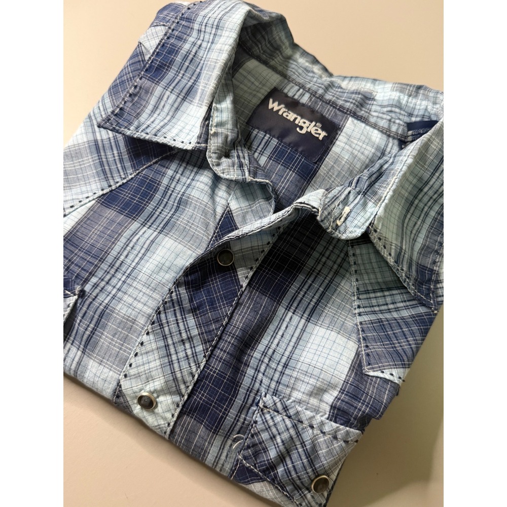 Wrangler Mens Blue Plaid Long Sleeve Western Snap Shirt 112318680 Large
